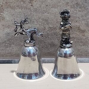 New England Disney Silver Plated Bells Pewter Pluto Robin Hood Bell Figure